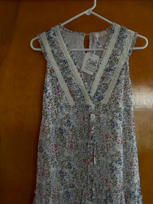 Lace-Trimmed Floral Button-Front Ruffle Maxi Dress