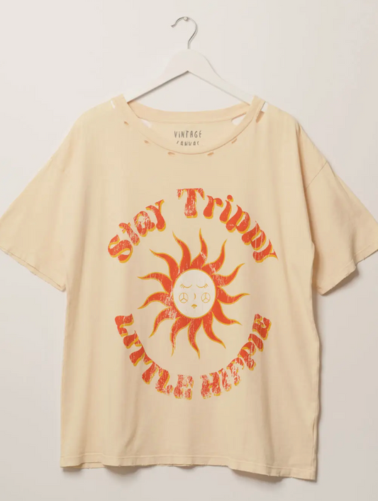 Stay Trippy Little Hippie Round Neck Graphic Tee